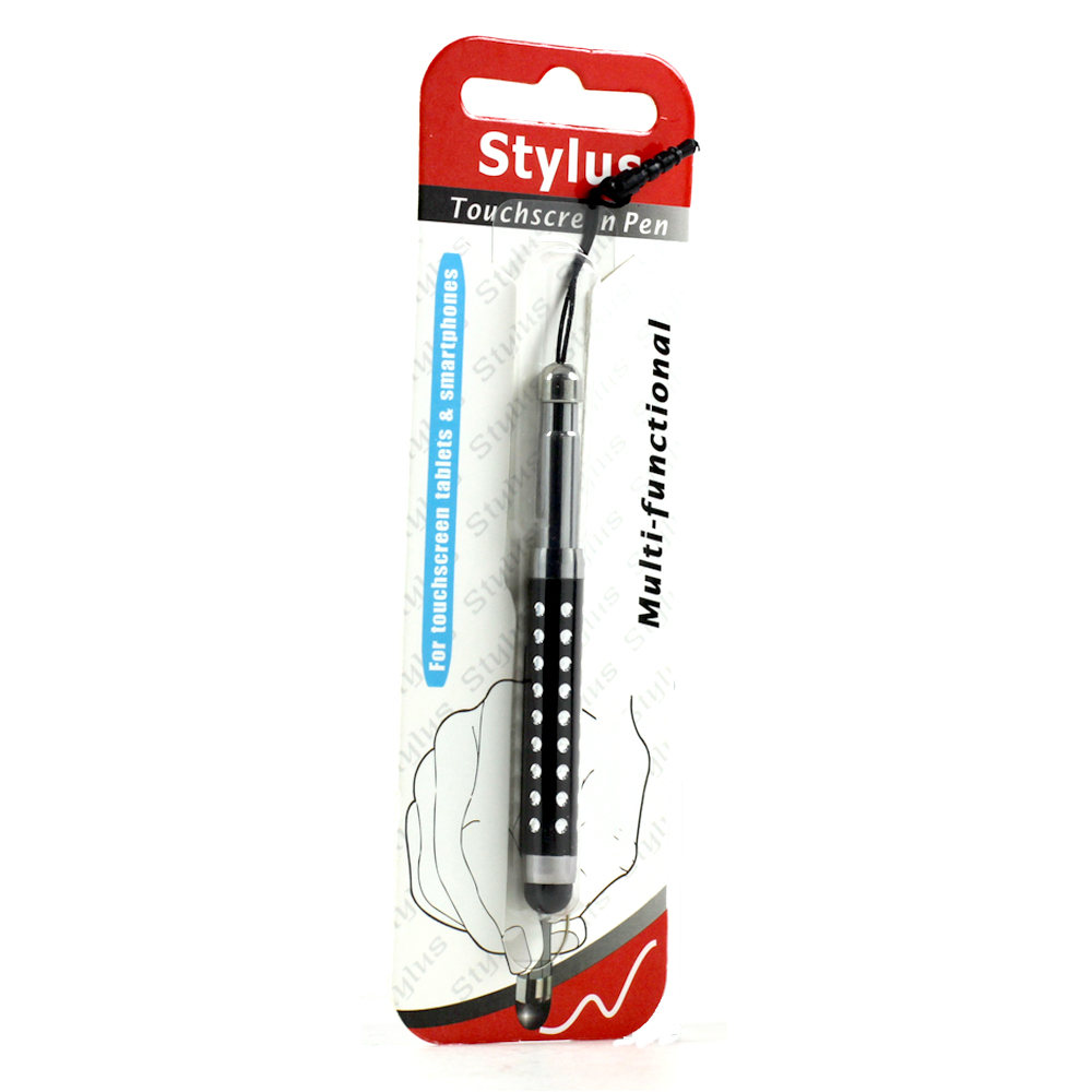 Mini Diamond Shrinkable Stylus Touch PEN with Earphone Dust Cap (Black)